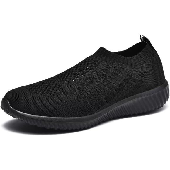 Women's Black Athletic Walking Casual Mesh-Comfortable Tennis Workout Sneakers - Picture 1 of 8
